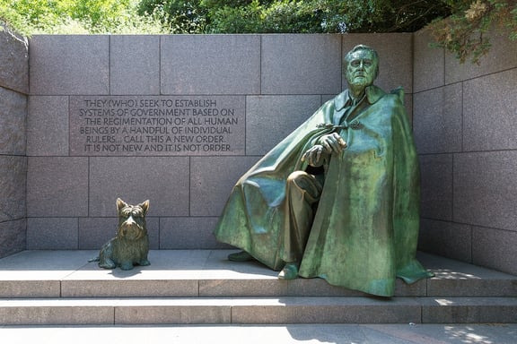 A photo of the FDR Memorial in Washington D.C. FDR played an important role in the history of healthcare in America.
