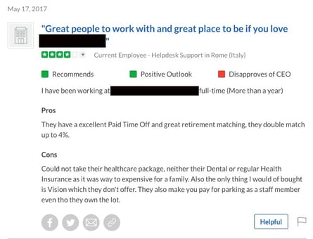 A screenshot of a Glassdoor review.