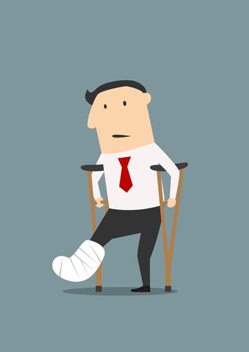 A cartoon image of a man walking with crutches.