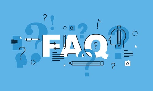 A cartoon image of the letters FAQ with pencils and question marks.