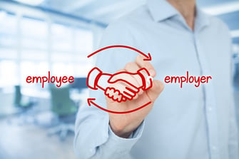 A drawing of two hands shaking in midair, indicating an employer-employee relationship.