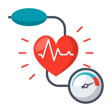 blood pressure device with a cartoon heart in the center.