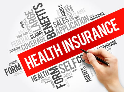 A word cloud of health insurance terms.