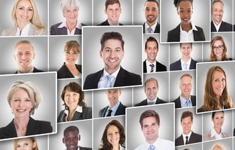 Photo collage of corporate head-shots of employees in varying ages, sex, and ethnicity.
