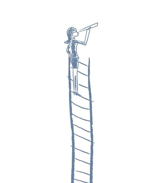 A sketch of a woman who climbed to the top of a ladder for a better view.
