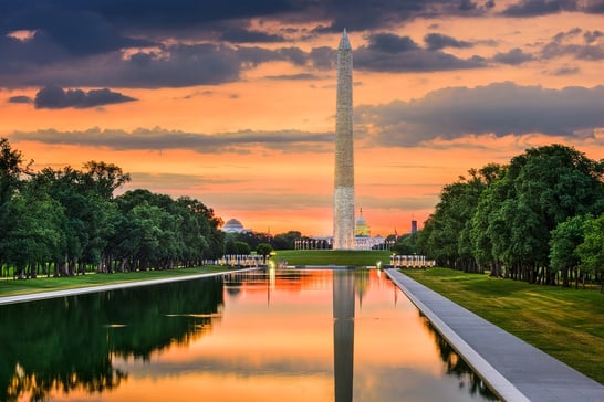 A photo of the Washington Monument in Washington D.C. at dusk.