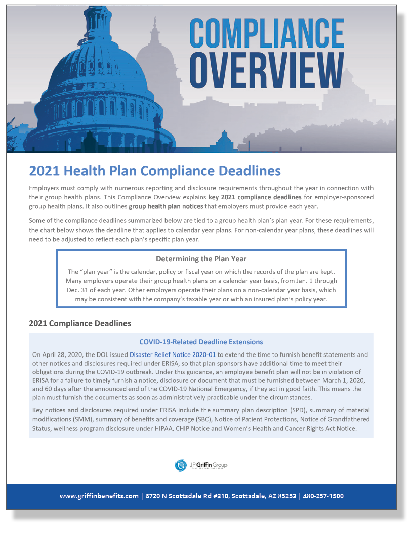 2021 Health Plan Compliance Deadlines