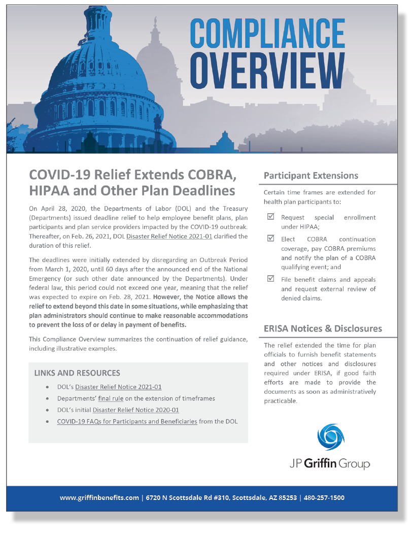 COVID-19 Relief Extends COBRA, HIPAA and Other Plan Deadlines (3/9)