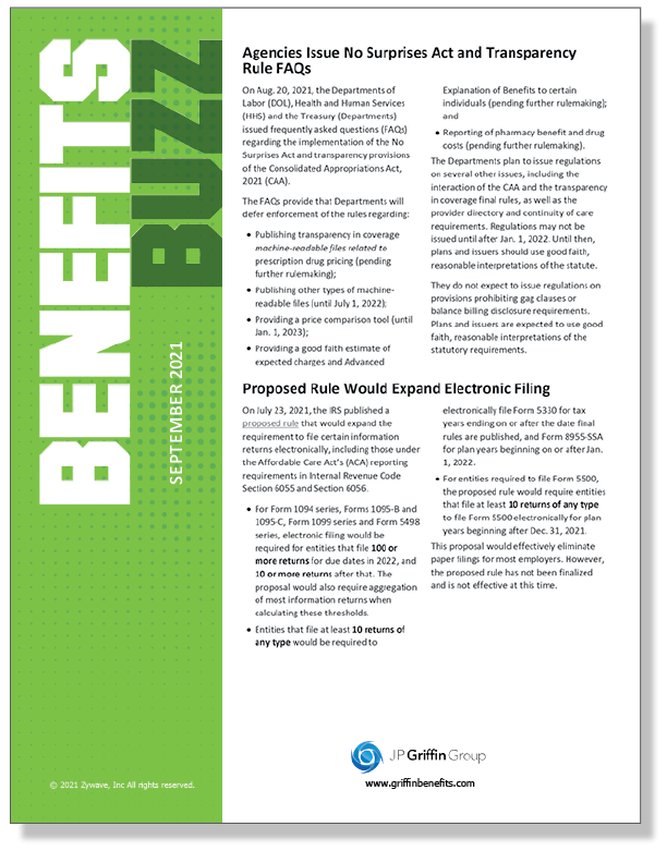 Benefits Buzz Newsletter - September 2021 (Added 9/3)