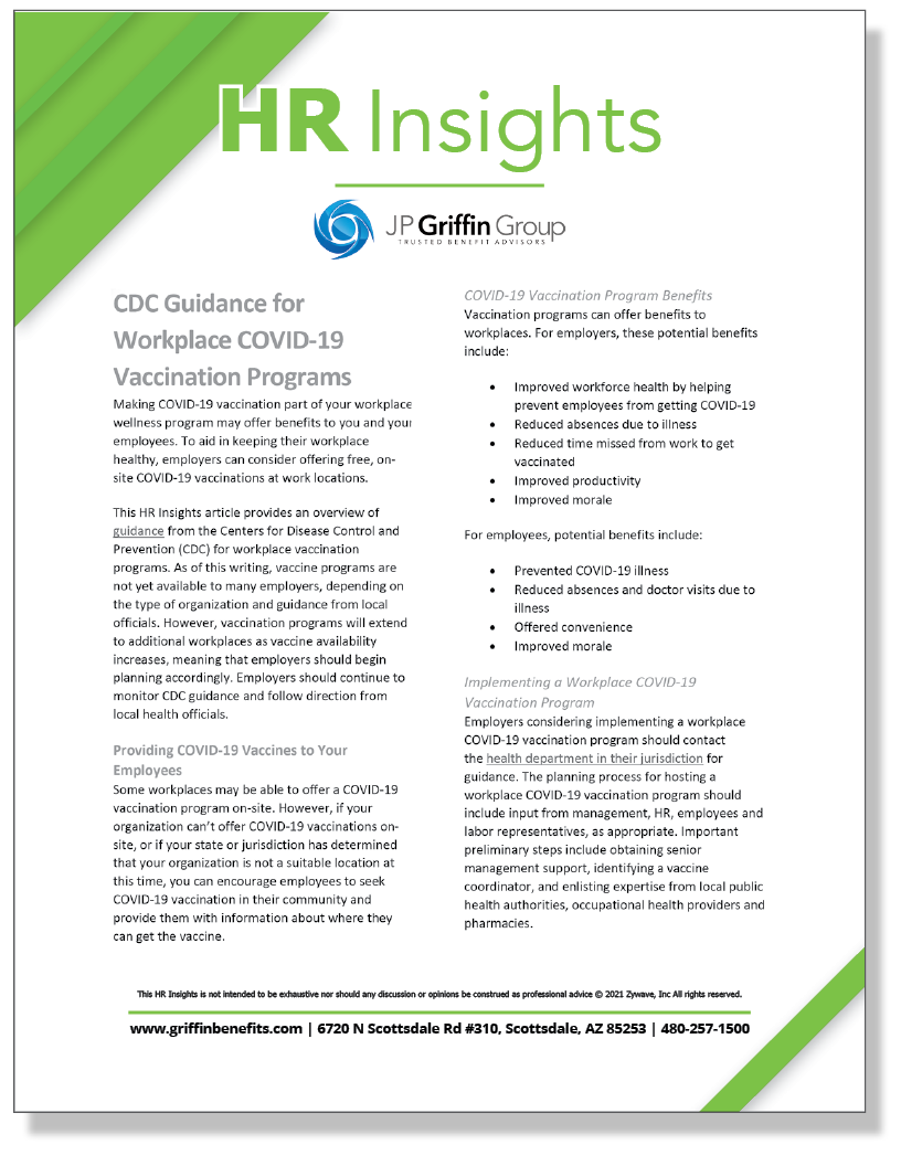 CDC Guidance for Workplace COVID-19 Vaccination Programs
