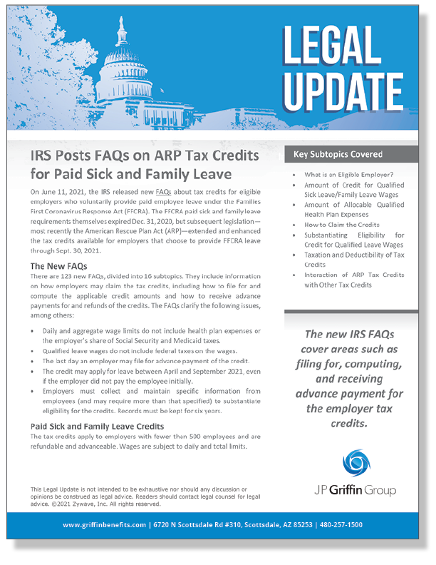 IRS Posts FAQs on ARP Tax Credits for Paid Sick and Family Leave