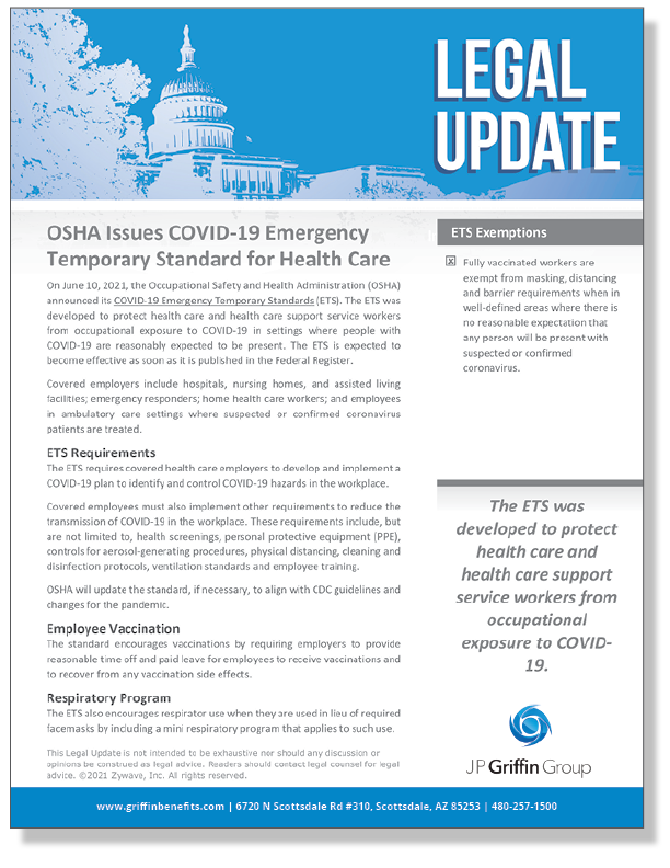 OSHA Issues COVID-19 Emergency Temporary Standard for Health Care