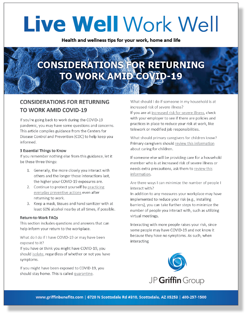 Considerations for Returning to Work Amid COVID-19