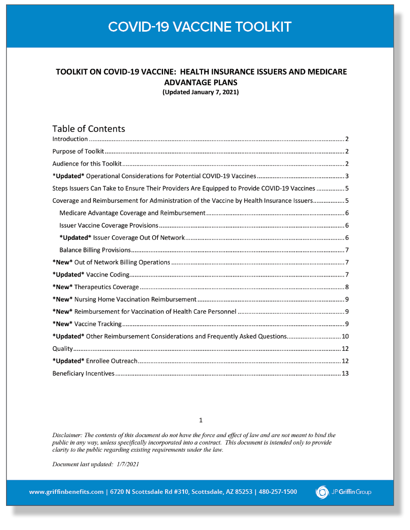 COVID-19 Vaccine Toolkit - Health Insurance Issuers and Medicare Advantage Plans (1/14)