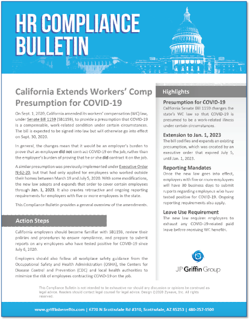 California Extends Workers Comp Presumption for COVID-19