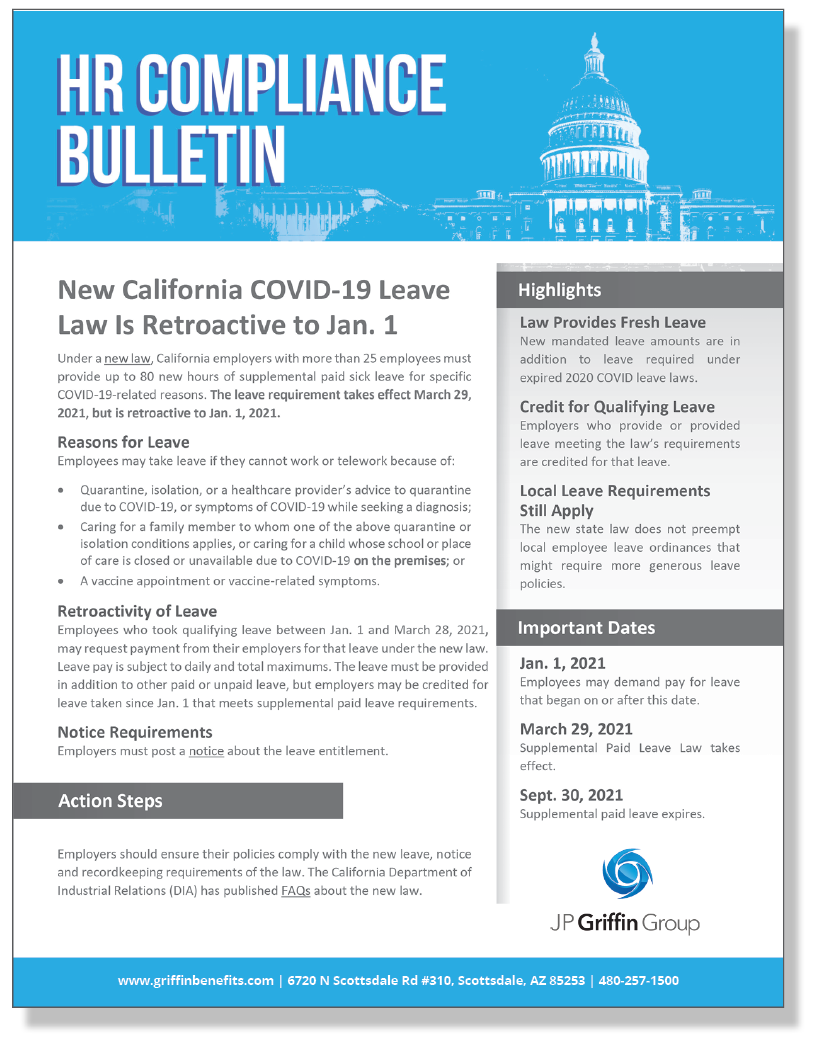 New California COVID-19 Leave Law Is Retroactive to Jan. 1 (3/26)