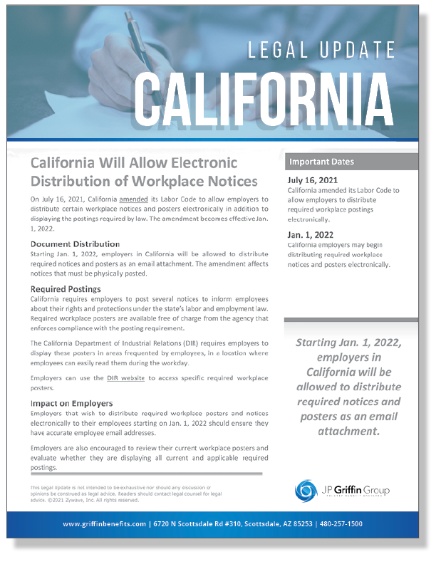 California Will Allow Electronic Distribution of Workplace Notices