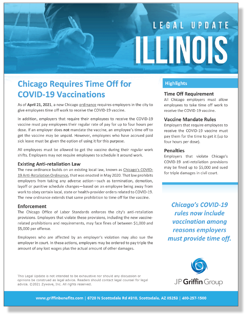 Chicago Requires Time Off for COVID-19 Vaccination (4/26)