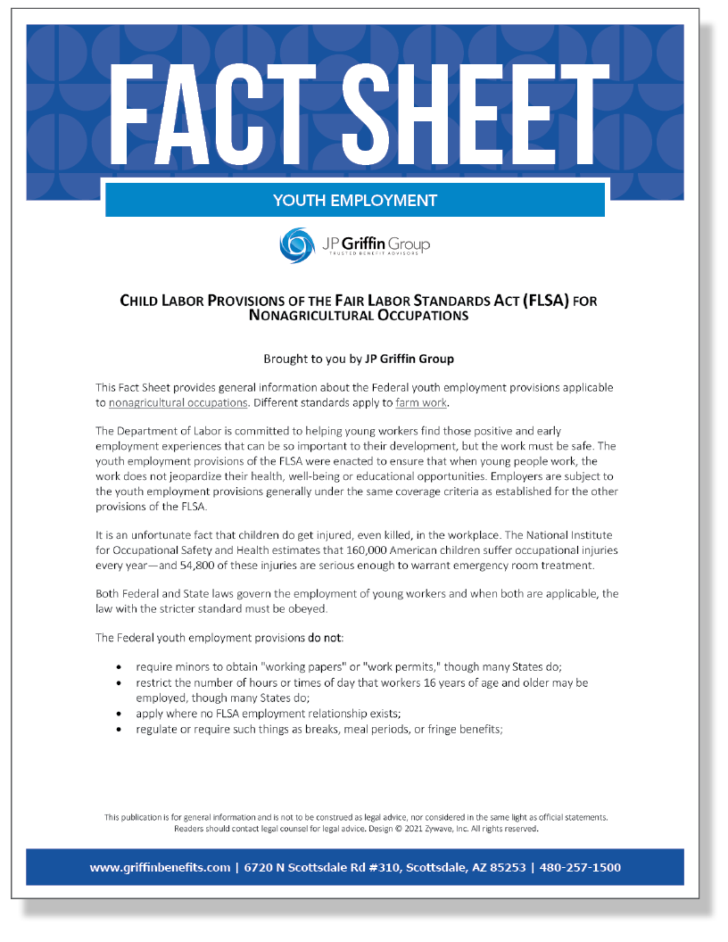 Child Labor Provisions of the Fair Labor Standards Act (FLSA) for Nonagricultural Occupations