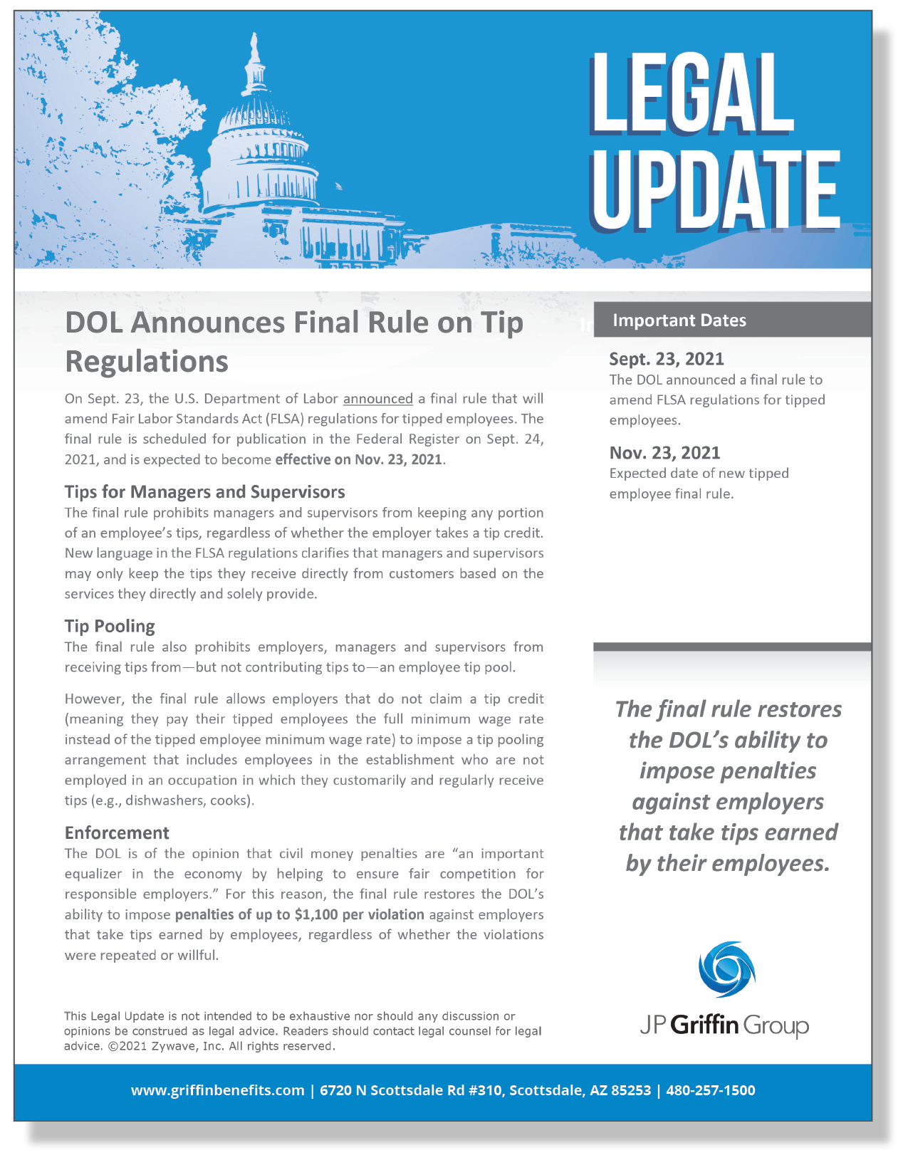 DOL Announces Final Rule on Tip Regulations