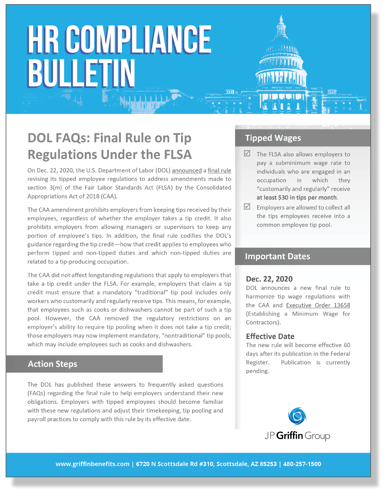 DOL FAQs - Final Rule on Employee Tip Regulations Under the FLSA