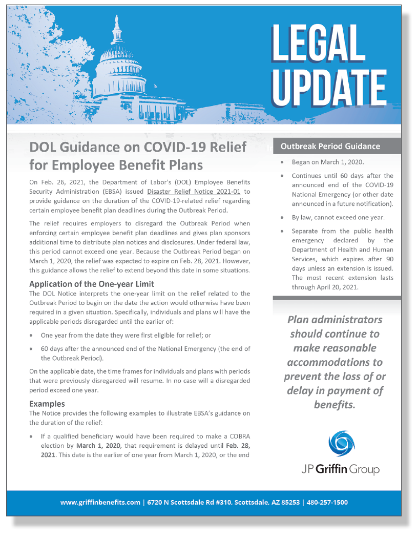 DOL Guidance on COVID-19 Relief for Employee Benefit Plans (2/26)