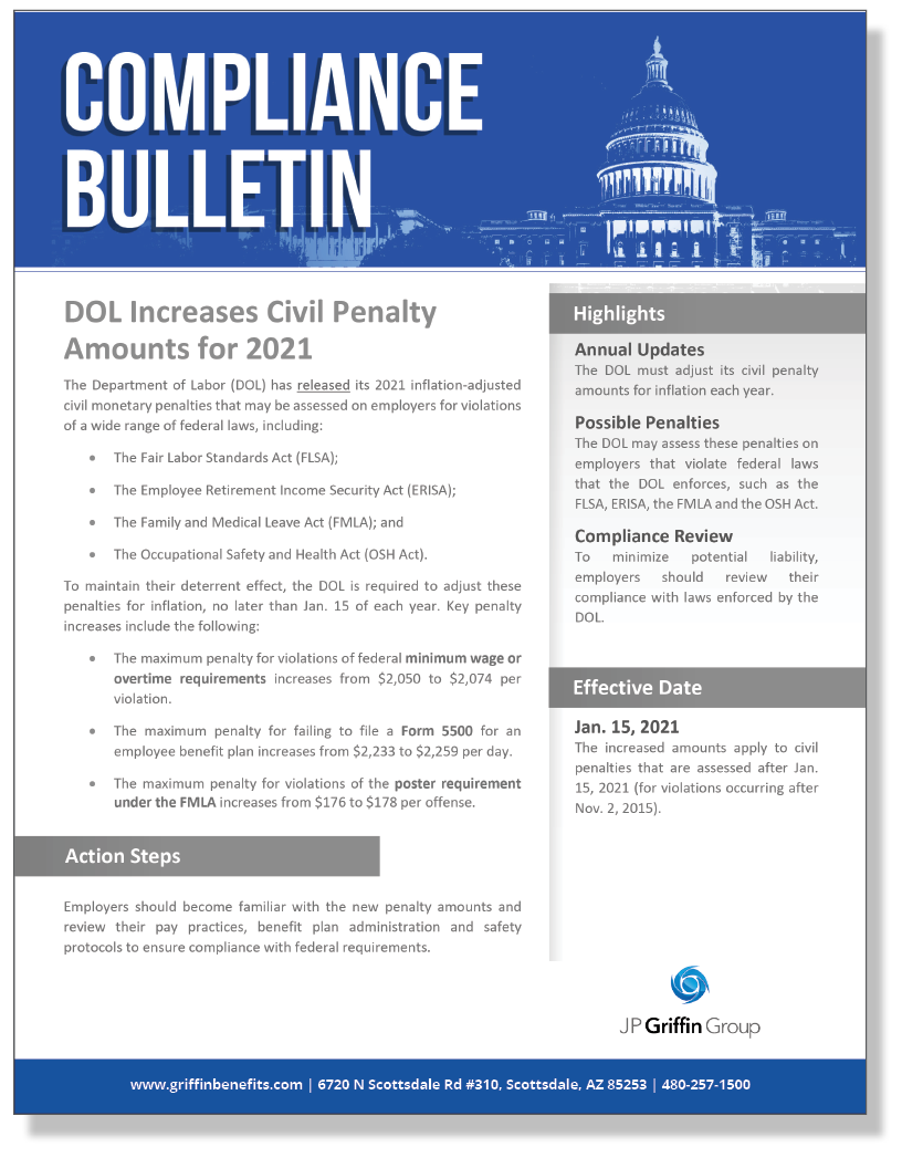 DOL Increases Civil Penalty Amounts for 2021