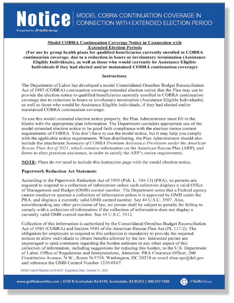 DOL Model COBRA Notice in Connection with Extended Election Periods (4/8)