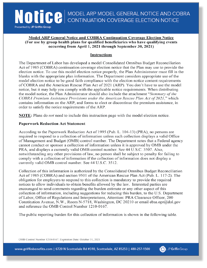 DOL Model General Notice and COBRA Continuation Coverage Election Notice (4/8)