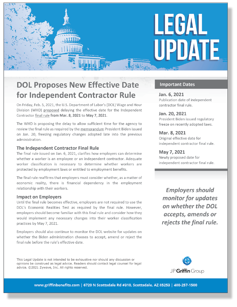 DOL Proposes New Effective Date for Independent Contractor Rule 