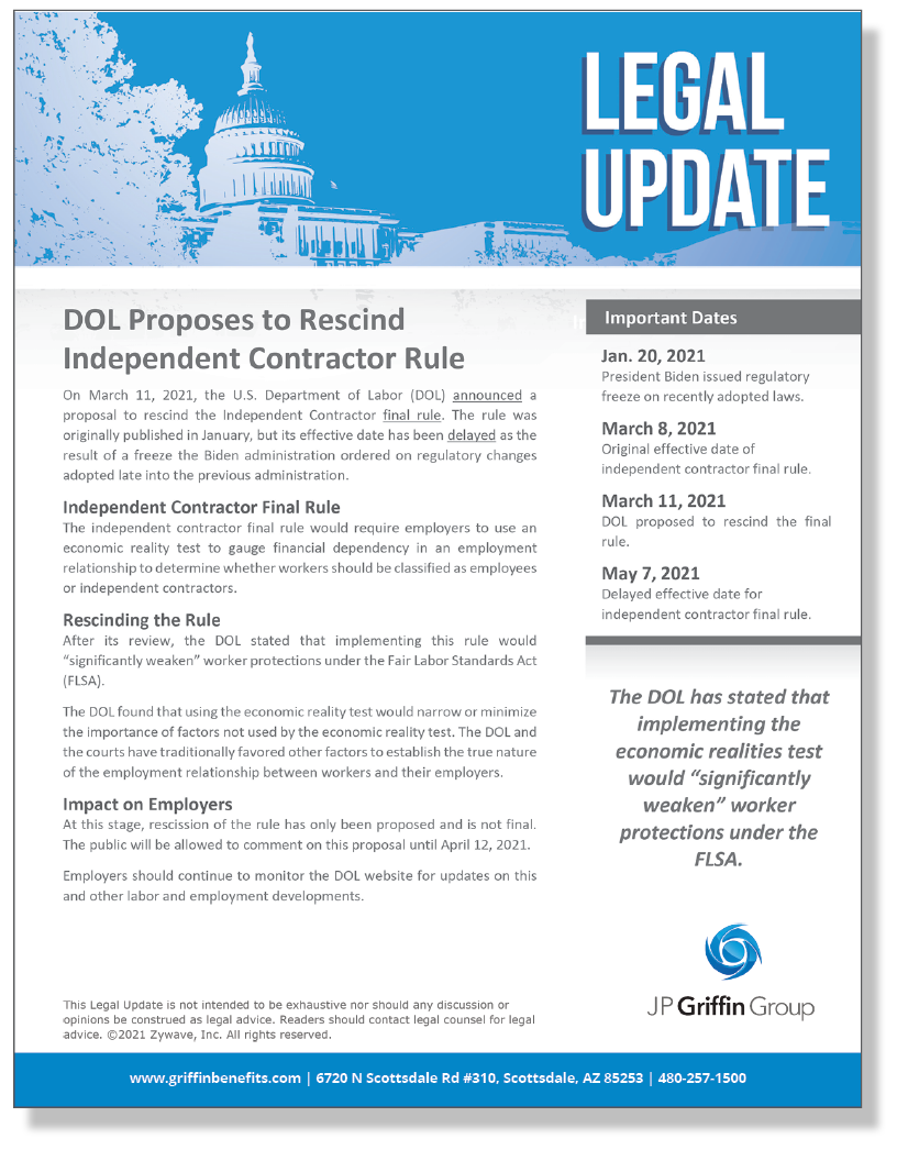 DOL Proposes to Rescind Independent Contractor Final Rule (Added 3/11)