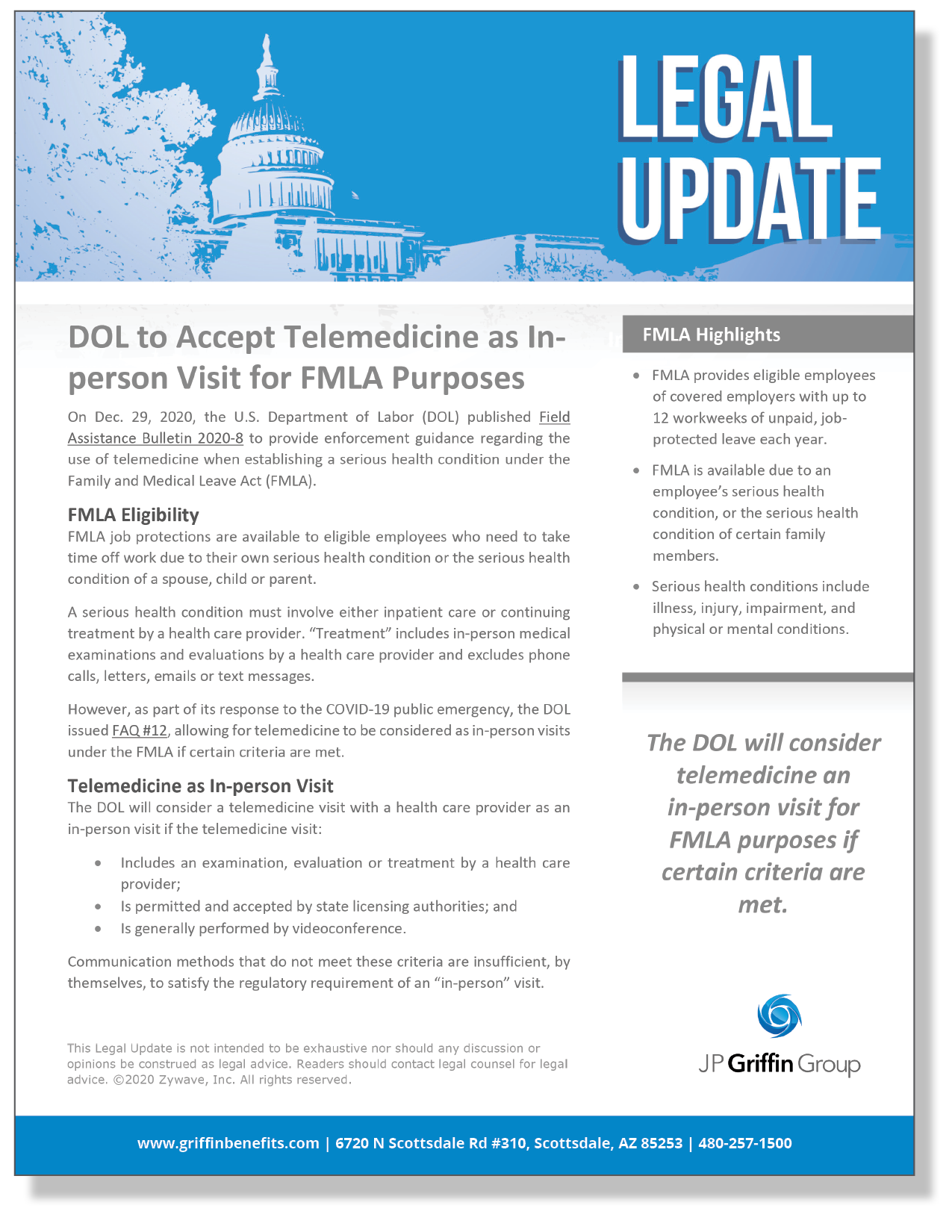 DOL To Accept Telemedicine as In-person visit for FMLA Purposes