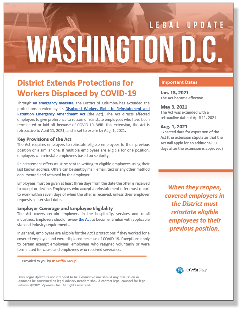 District Extends Protections for Workers Displaced by COVID-19 (5/20)
