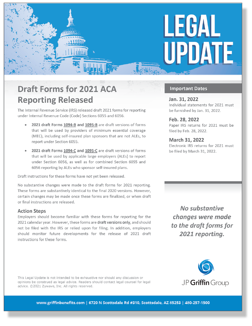 Draft Forms for 2021 ACA Reporting Released (Added 6/10)