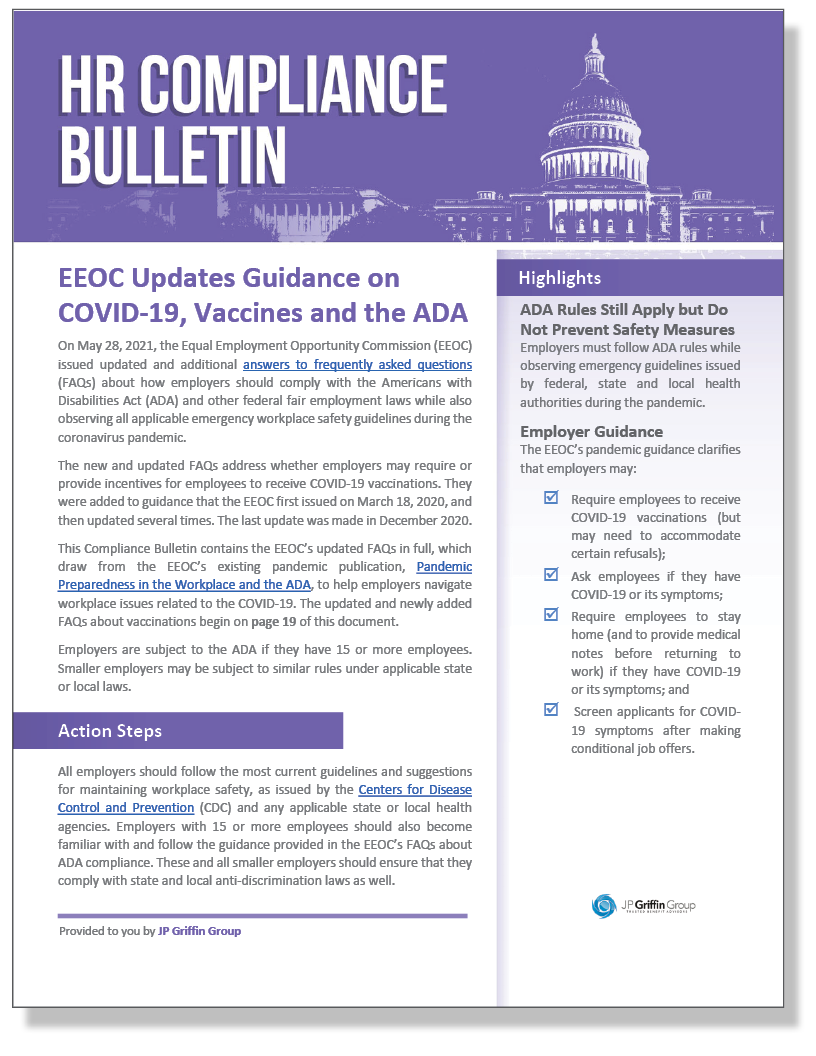 EEOC Updates Guidance on COVID-19 Vaccines, Incentives and the ADA