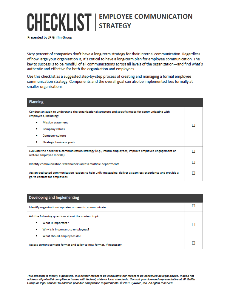 Employee Communication Strategy Checklist (4/12)