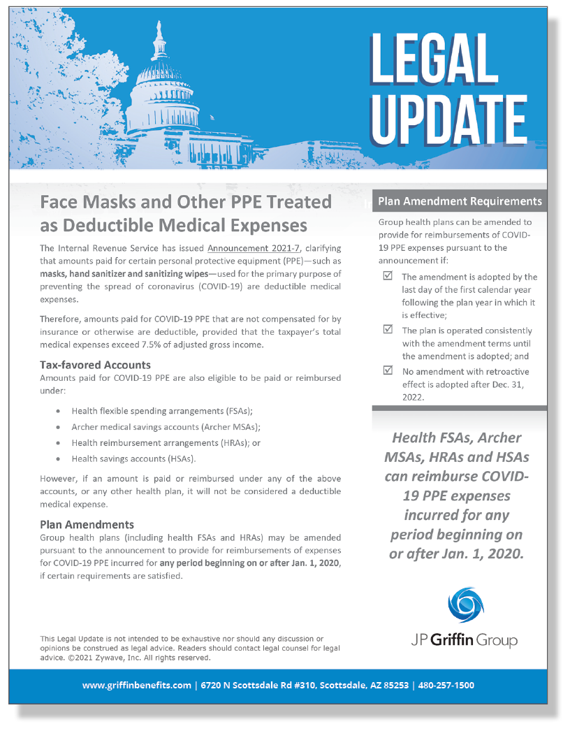 Face Masks and Other PPE Treated as Deductible Medical Expenses (3/30)