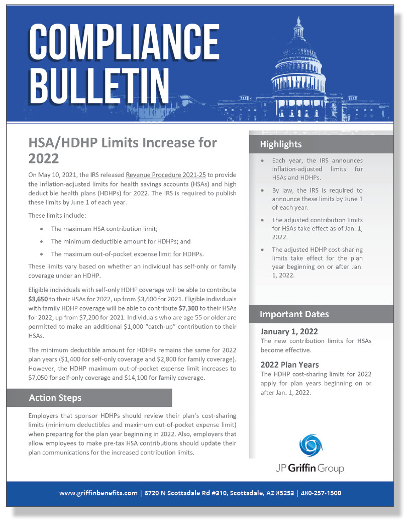 HSA HDHP Limits Increase for 2022 (Added 5/10)