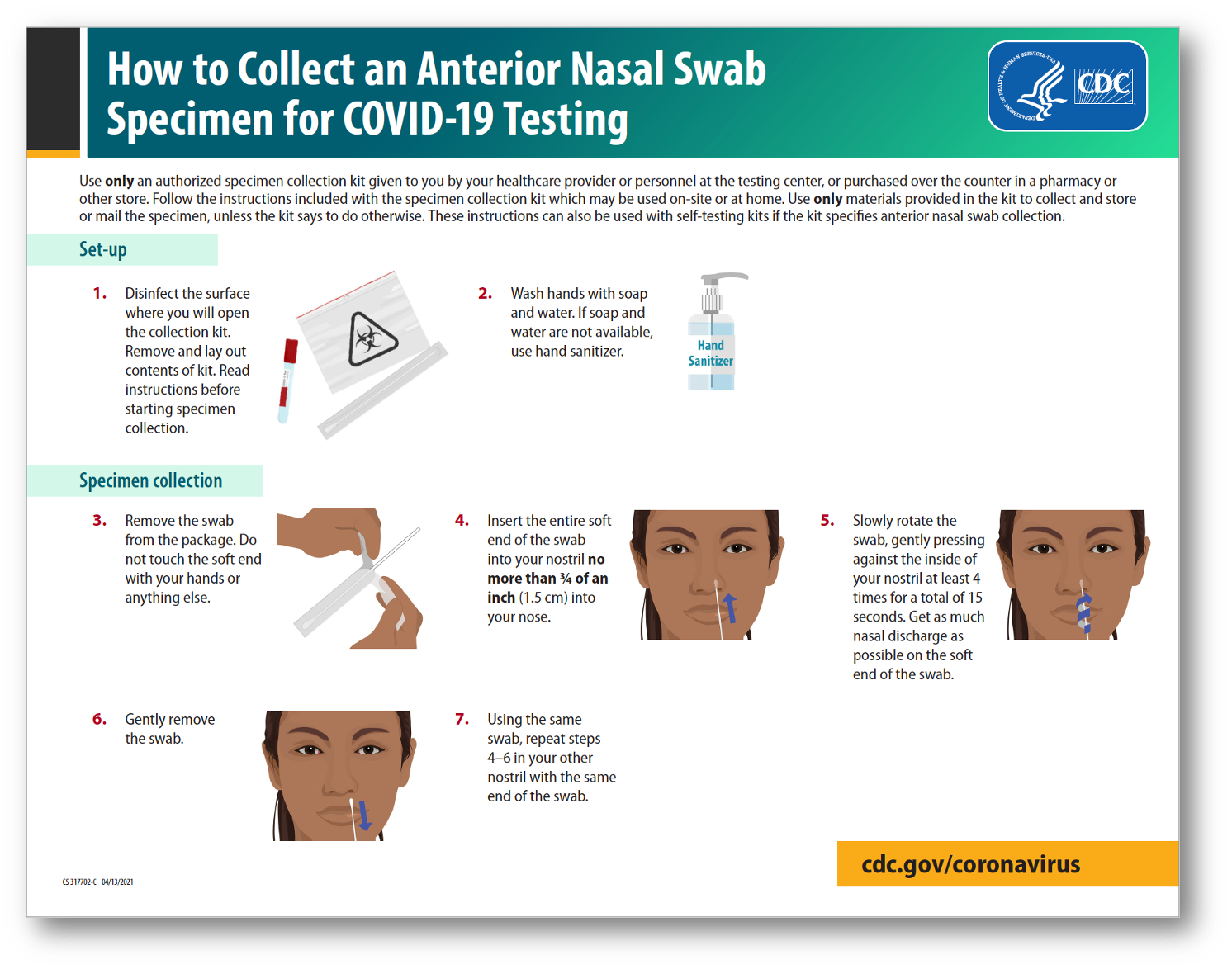 How to Collect Anterior Specimen for COVID-19 Testing Poster