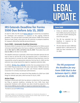 IRS Extends Deadline for Forms 5500 Due Before July 15 2020-1