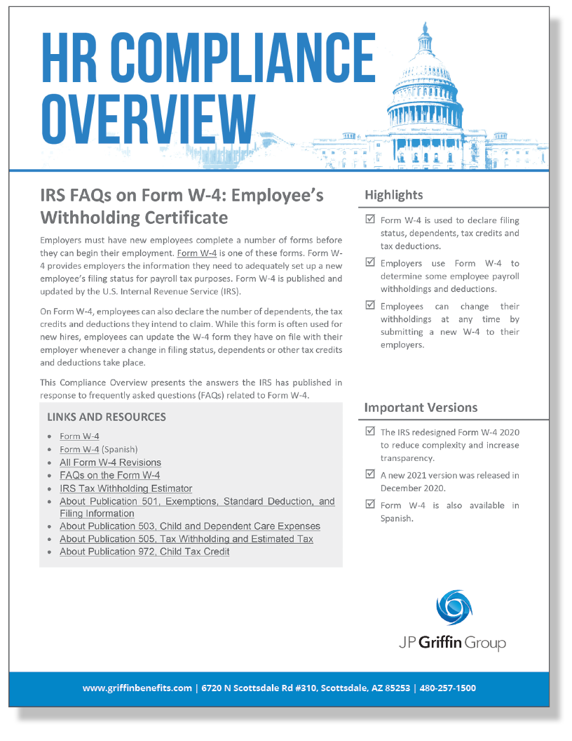 IRS FAQs on Form W-4 Employee’s Withholding Certificate