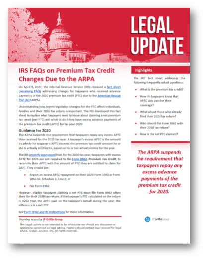 IRS FAQs on Premium Tax Credit Changes Due to the ARPA