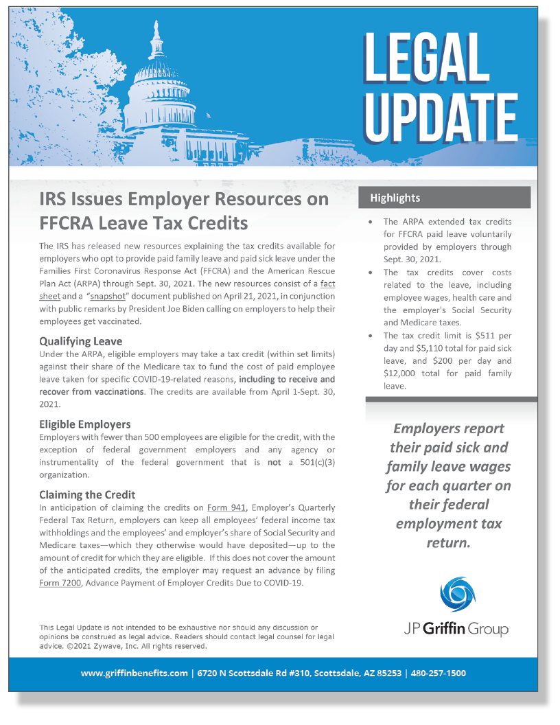 IRS Issues Employer Resources on FFCRA Leave Tax Credits (4/23)