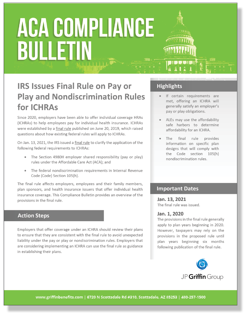 IRS Issues Final Rule on Pay or Play and Nondiscrimination Rules for ICHRAs