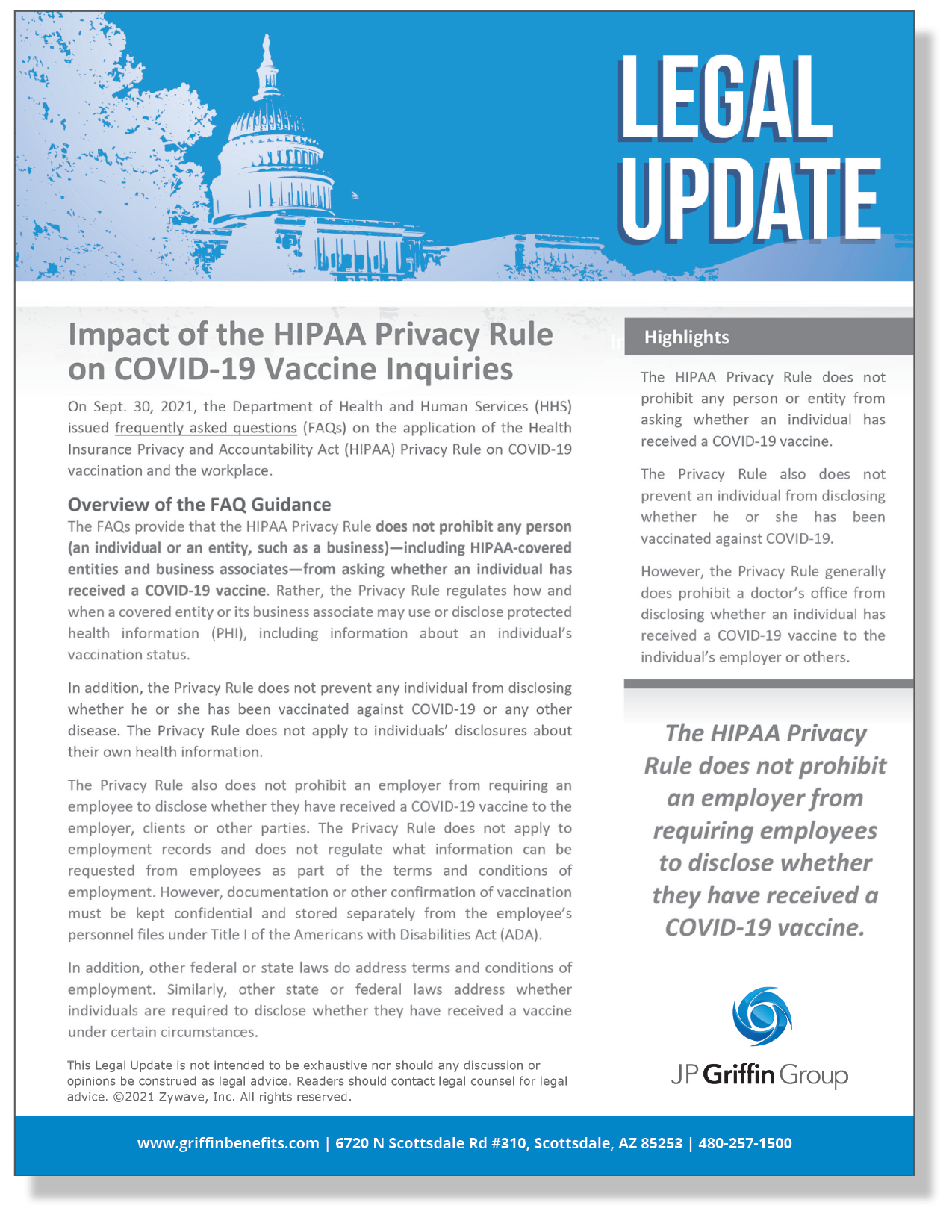 Impact of the HIPAA Privacy Rule on COVID-19 Vaccine Inquiries
