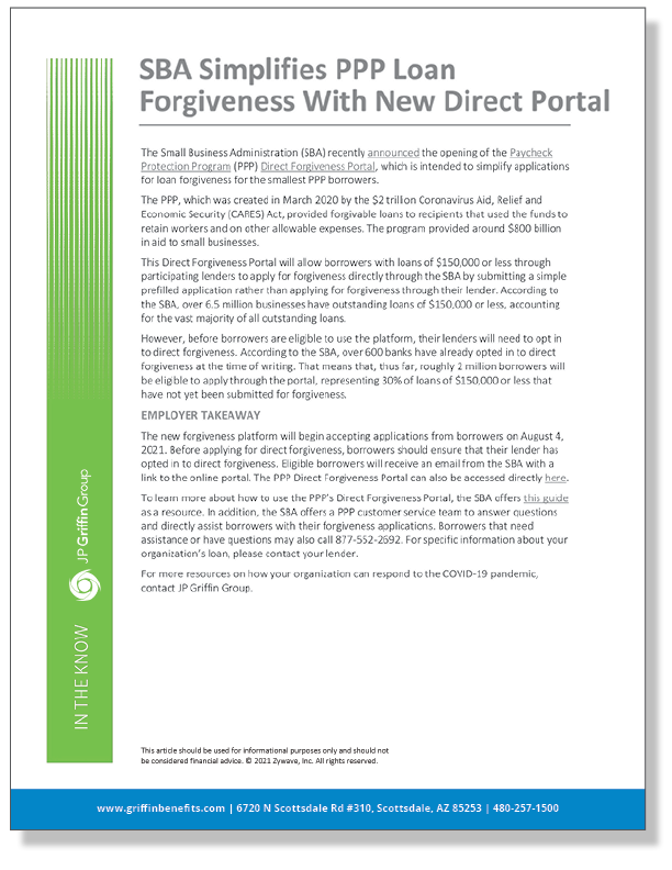 In The Know- SBA Simplifies PPP Loan Forgiveness with New Direct Portal