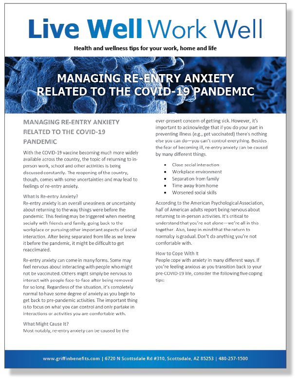 Managing Re-entry Anxiety Related to the COVID-19 Pandemic