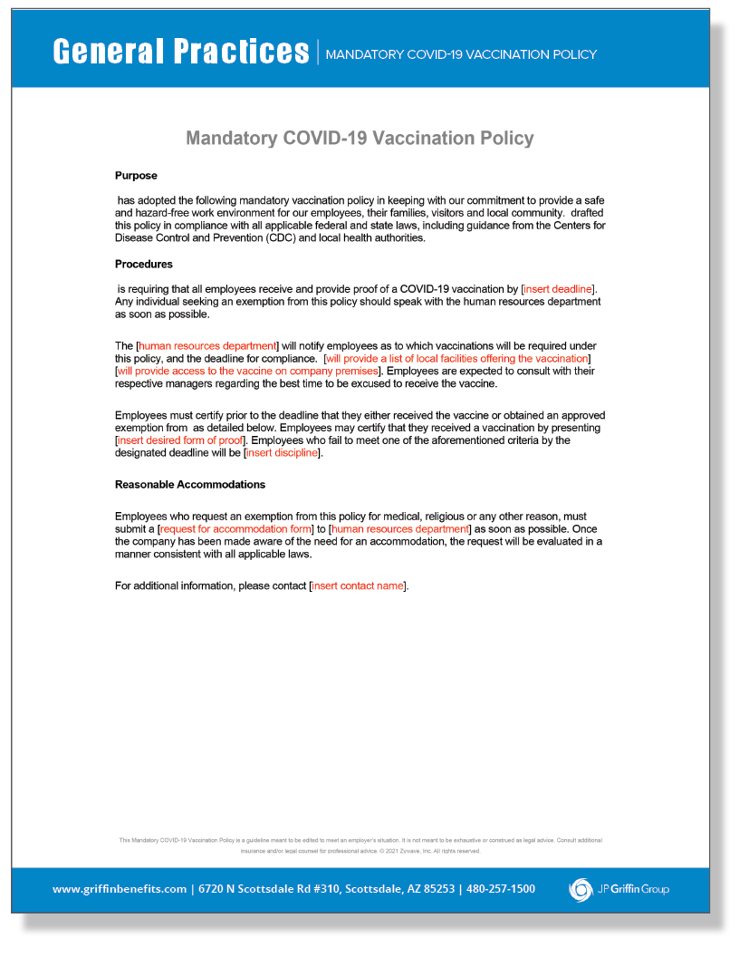 Mandatory COVID-19 Vaccination Policy - Sample Language (1/25)