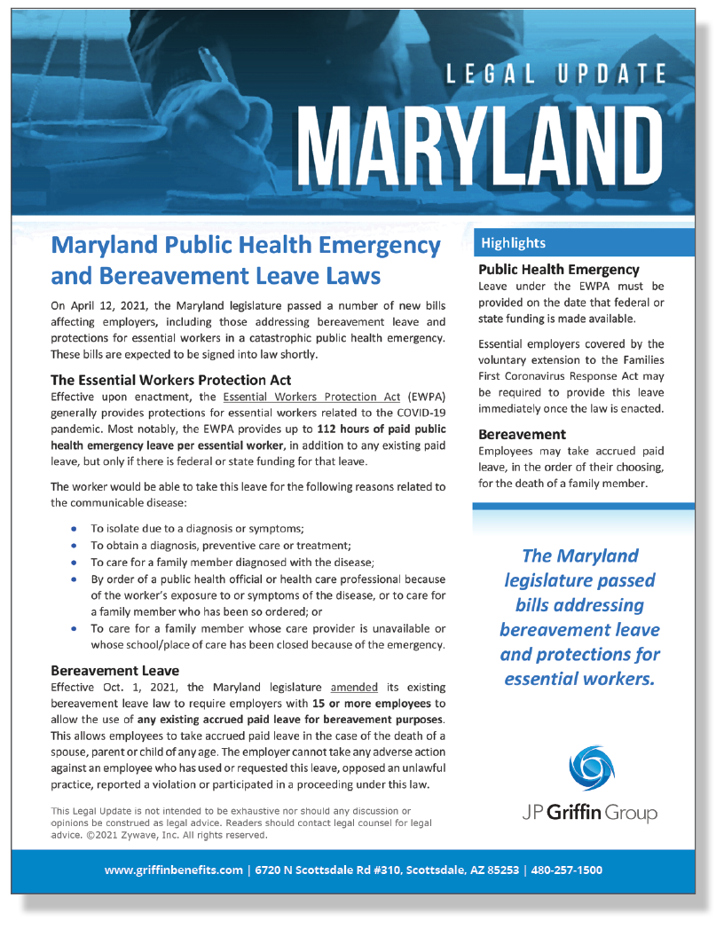 Maryland Public Health Emergency and Bereavement Leave Laws (4/22)