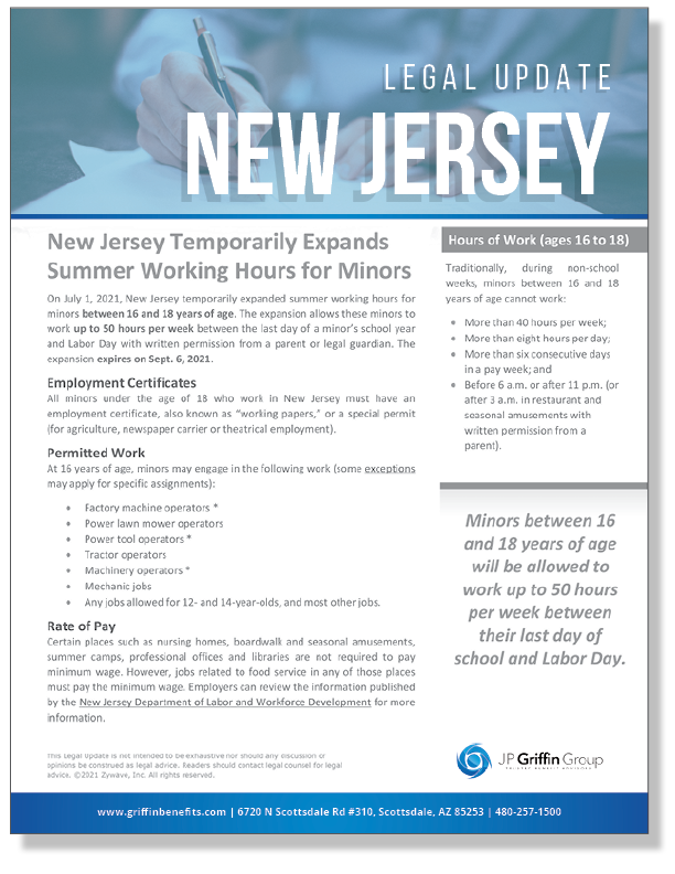New Jersey Temporarily Expands Summer Working Hours for Minors